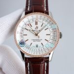 Swiss Breitling Navitimer 1 Rose Gold Watch White Dial Brown Leather Strap 41MM